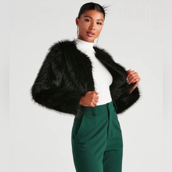 Fluffy Black Faux Fur Jacket - Picture 4 of 4